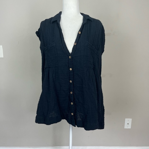 FREE PEOPLE NOT SO BASIC SHIRTDRESS BUTTON UP TUNIC IN BLACK SIZE XS - Picture 4 of 12